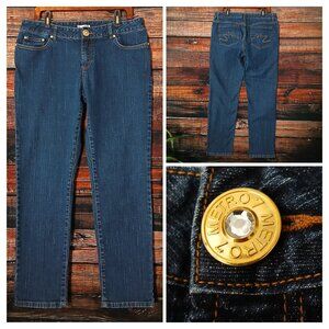 Metro 7 Jeans Size 16 Rhinestone Embellished Dark Wash Denim Mid Rise Straight